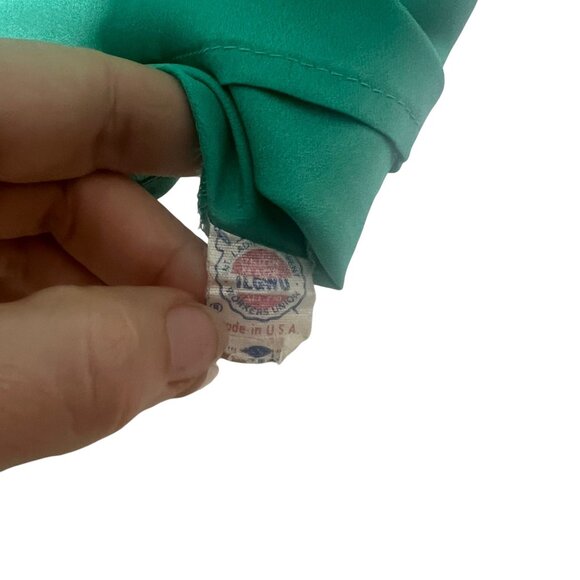 Vintage 80s Green Long Sleeve Bertha Collar Top Medium - Picture 5 of 10